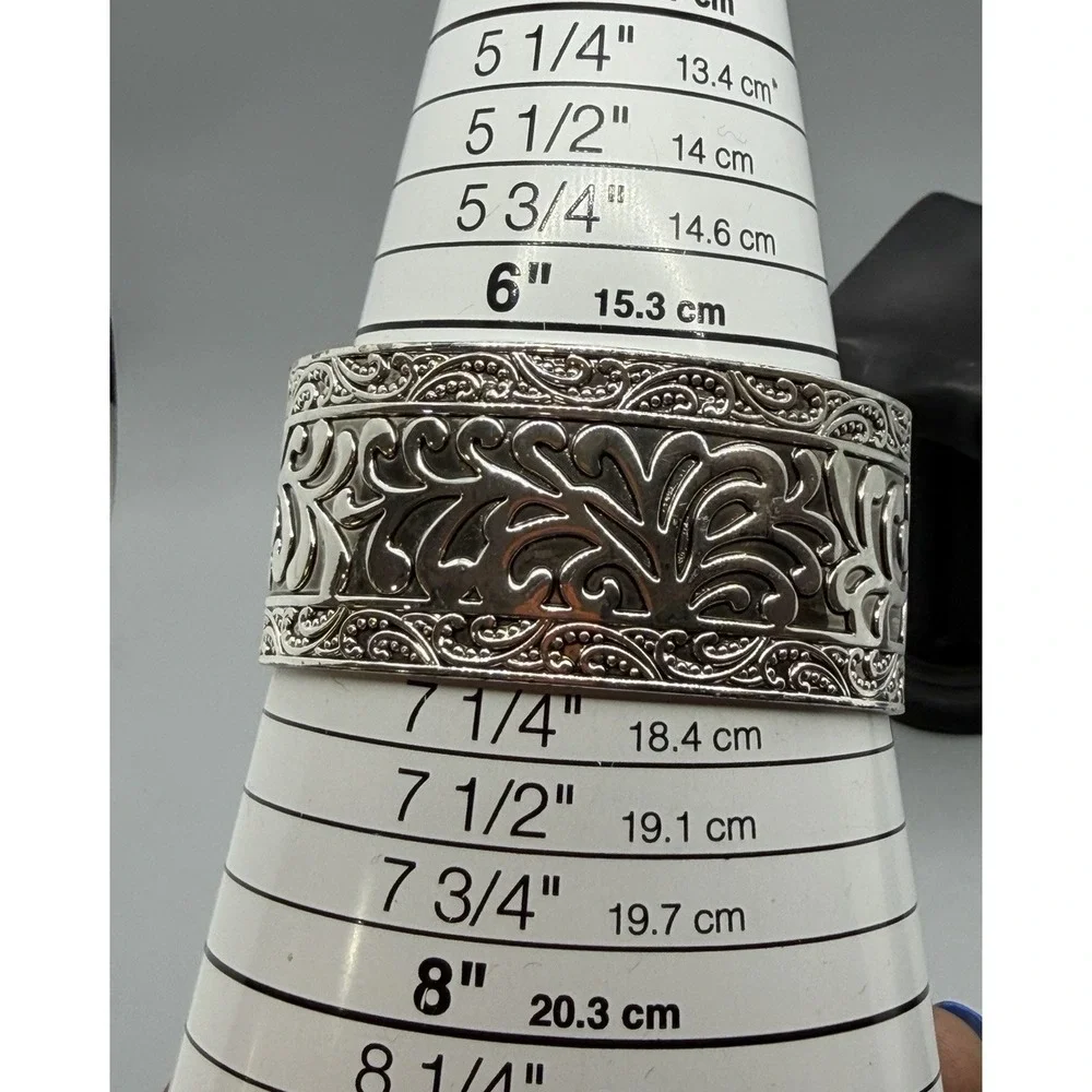 Premier Designs Silver‎ Tone Floral Filigree Scroll Wide Cuff Bracelet Sz 7